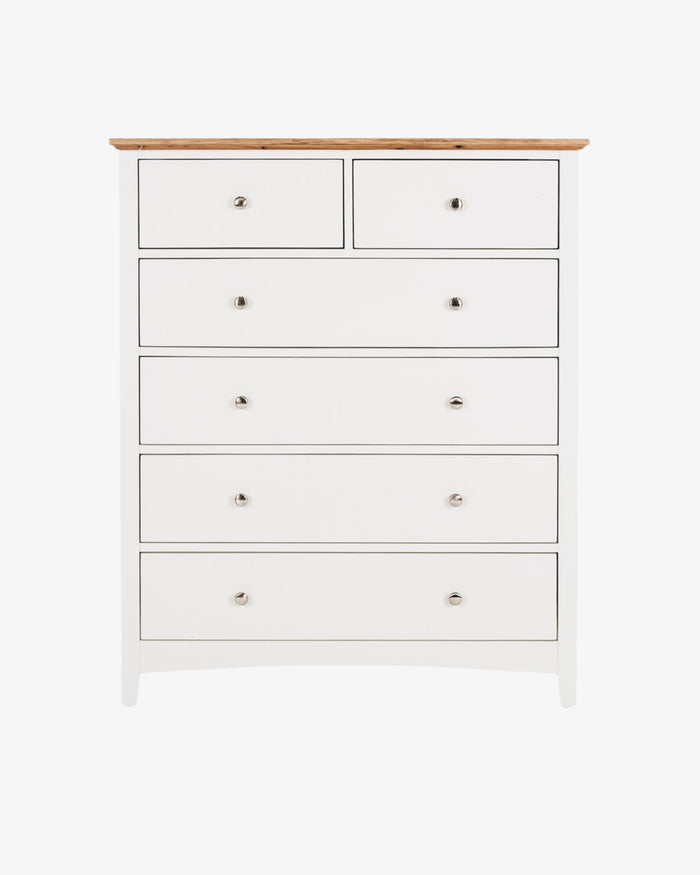 Hudson White Bedroom Drawers - 6 Drawer