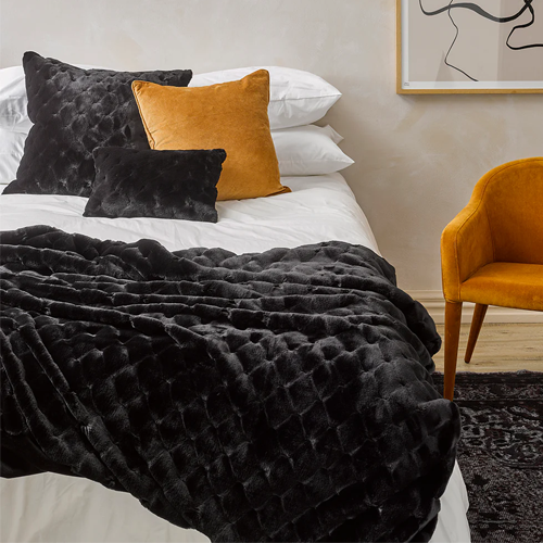 Heirloom NZ Made Faux Fur Throw - 150x220cm - Valentina Black