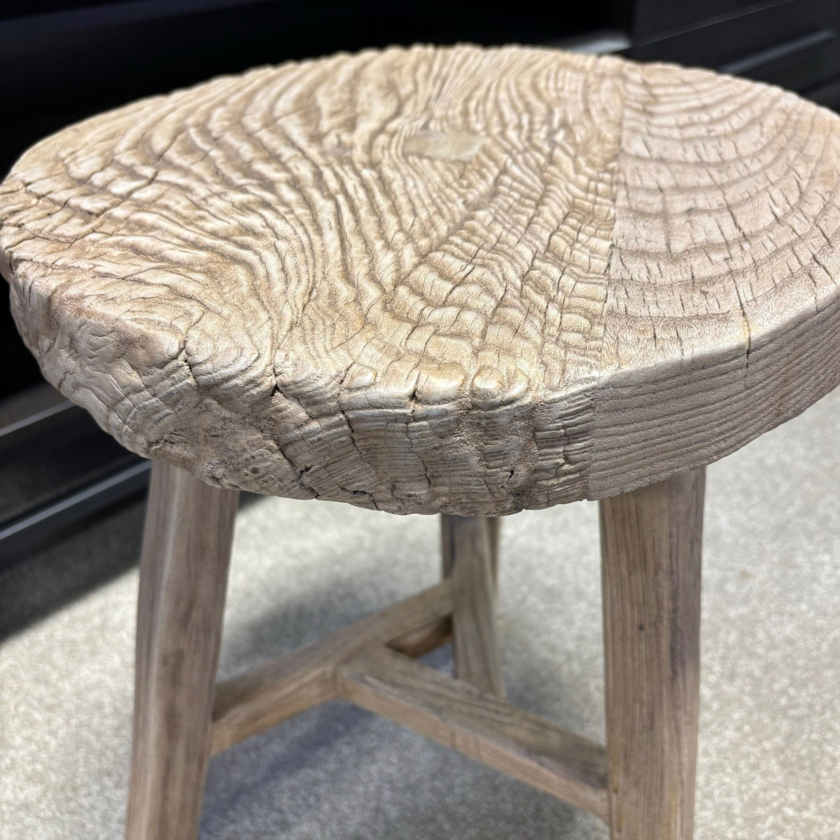 Original Vintage Rustic Wooden Stool - Round - Stool B