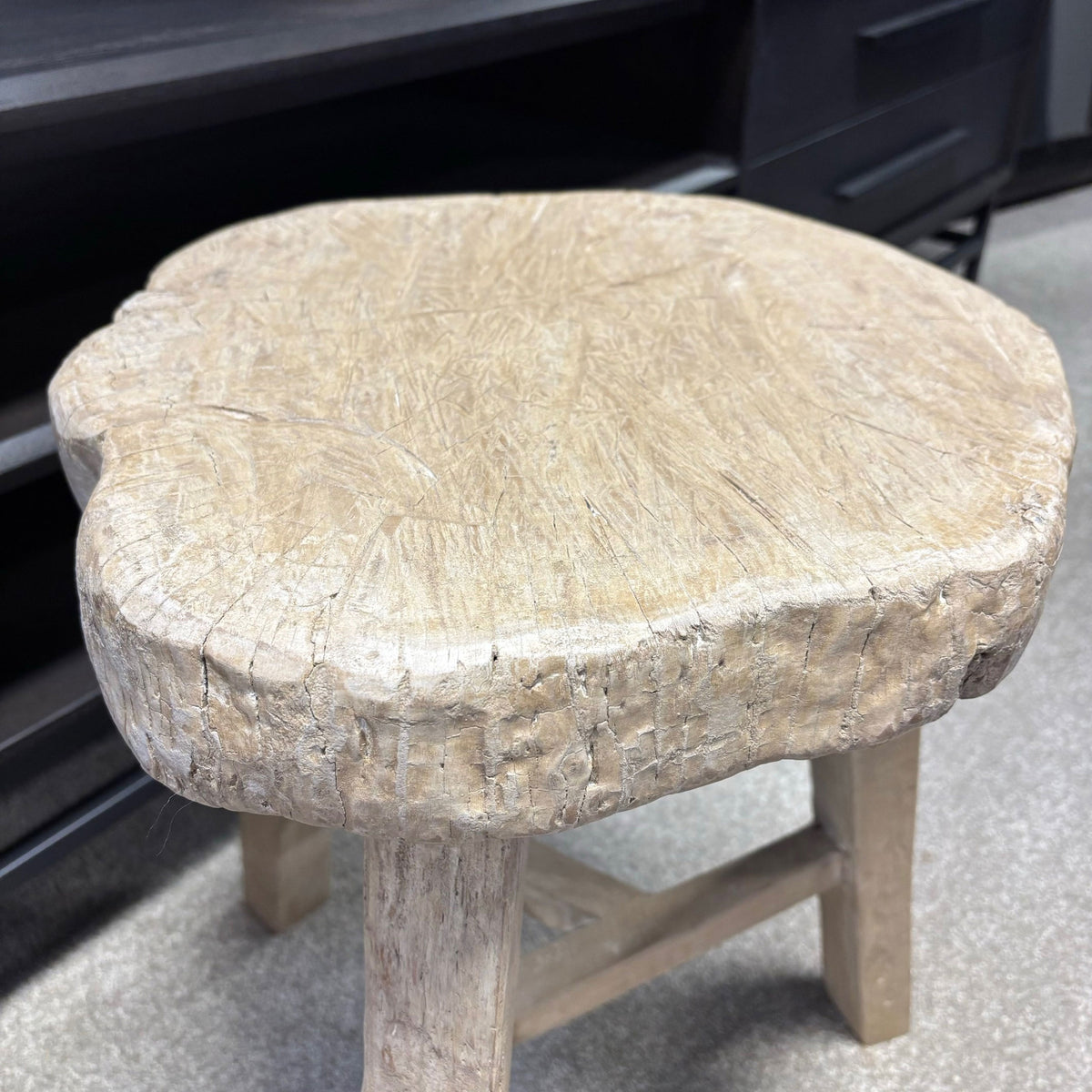 Original Vintage Rustic Wooden Stool - Round - Stool A