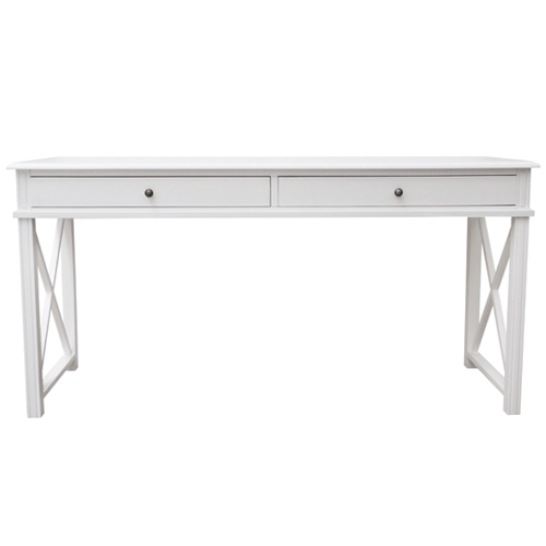 Cross Desk with 2 Drawers in White