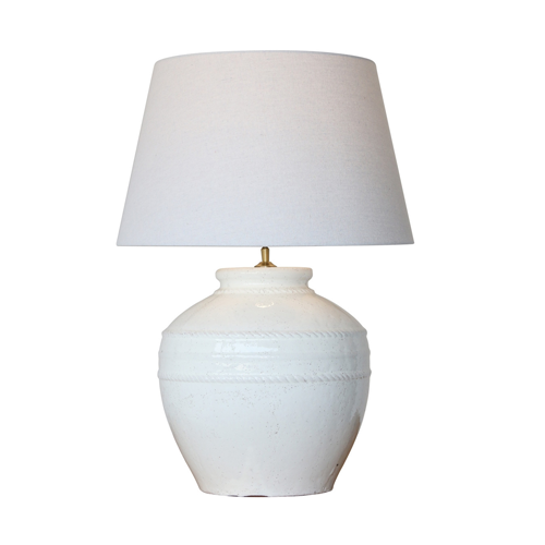 White Terracotta Lamp + White Linen Shade