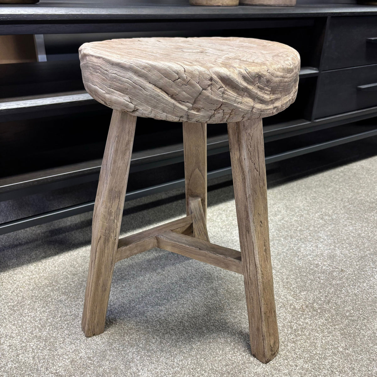 Original Vintage Rustic Wooden Stool - Round - Stool C