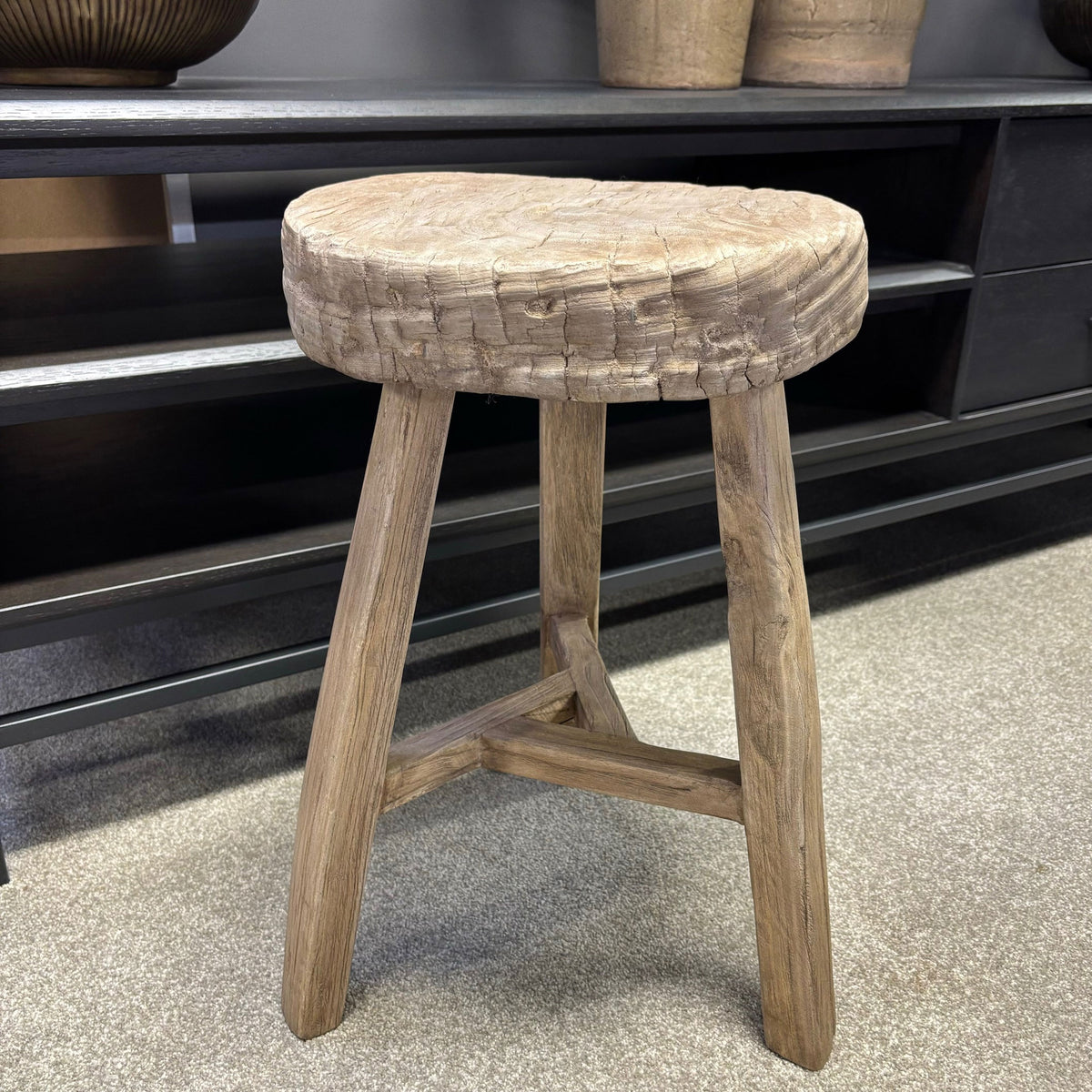 Original Vintage Rustic Wooden Stool - Round - Stool C