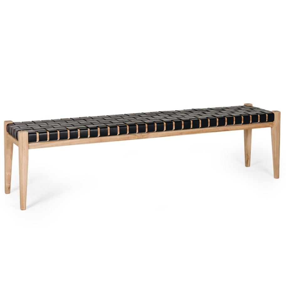 Woven Leather Bench Seat - Black