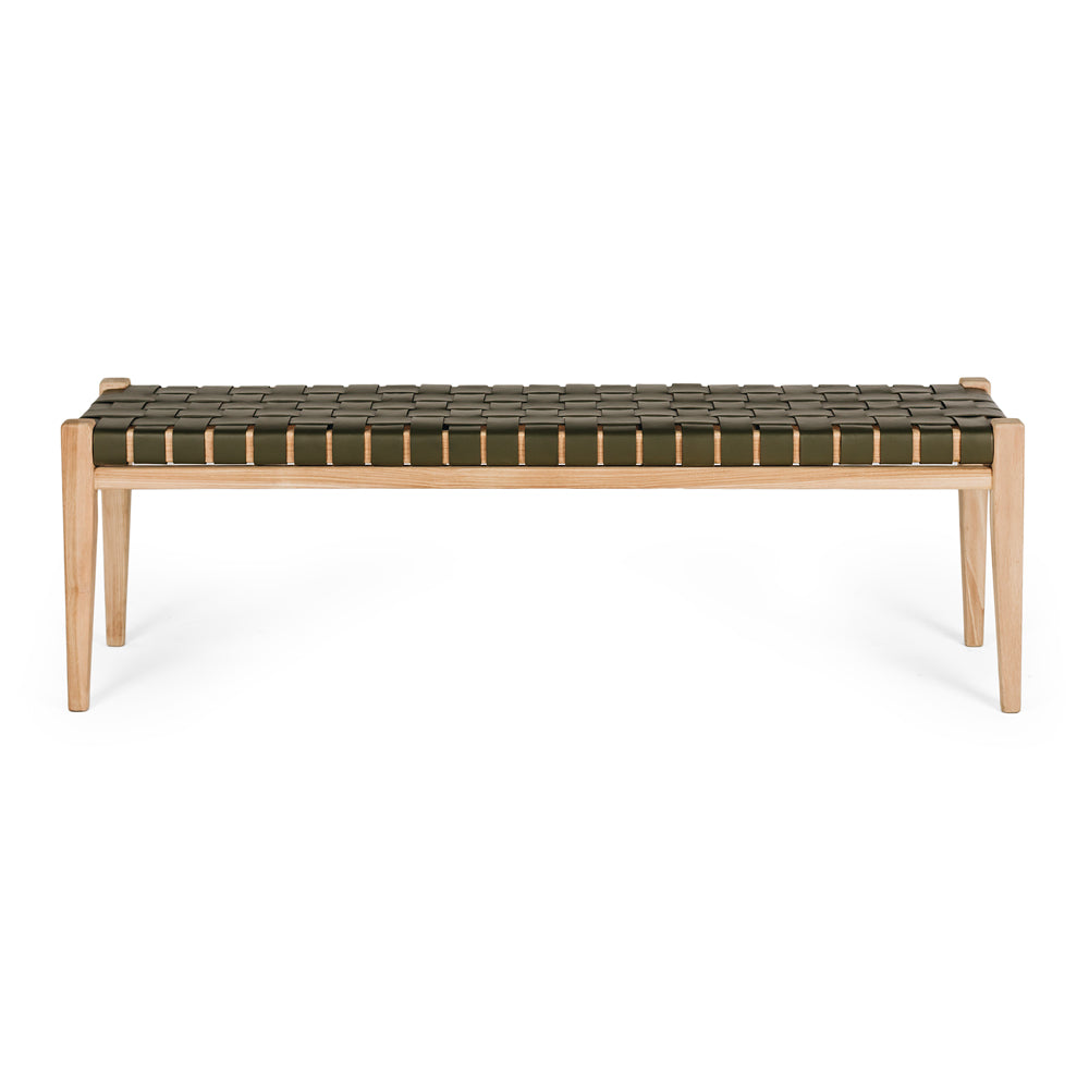 Woven Leather Bench Seat - Olive