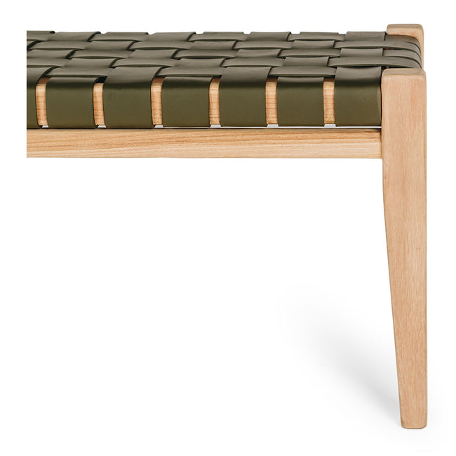 Woven Leather Bench Seat - Olive