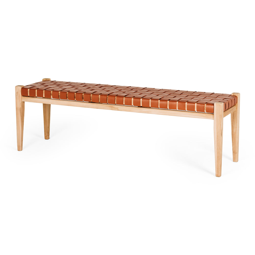 Woven Leather Bench Seat - Tan