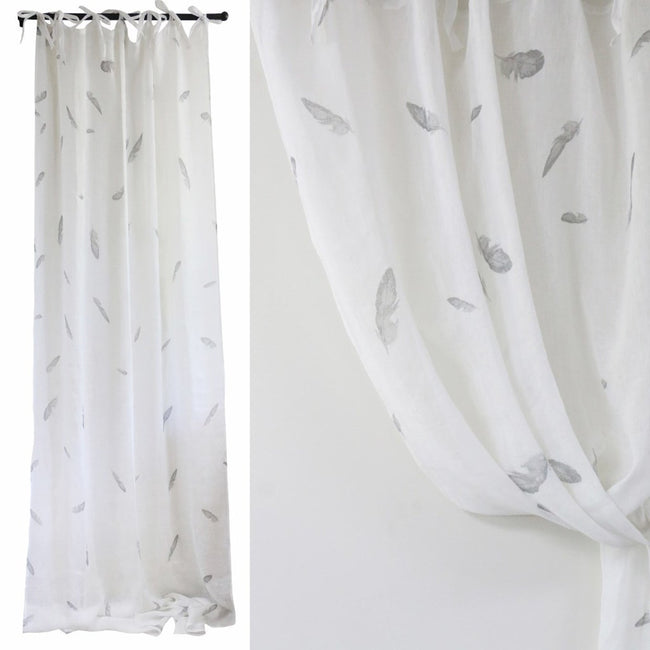 White Linen Feather Curtains - Set of 2