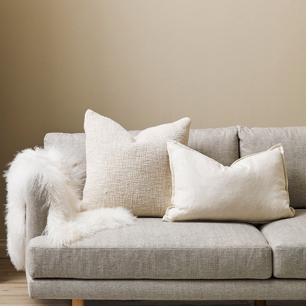 Arcadia Linen Lumbar Cushion - Feather Inner - Almond