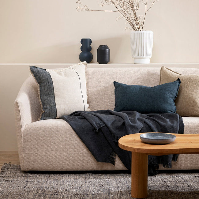 Arcadia Linen Lumbar Cushion + Feather Inner - Cloudburst