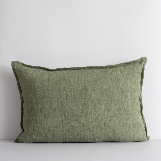 Arcadia Linen Lumbar Cushion - Feather Inner - Moss