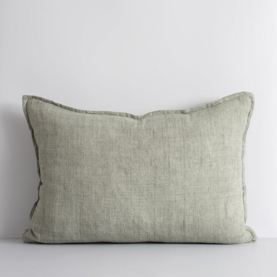 Arcadia Linen Lumbar Cushion + Feather Inner - Sage