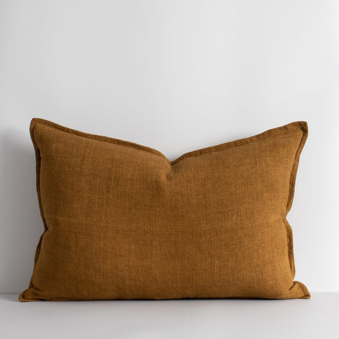 Arcadia Linen Lumbar Cushion + Feather Inner - Tobacco