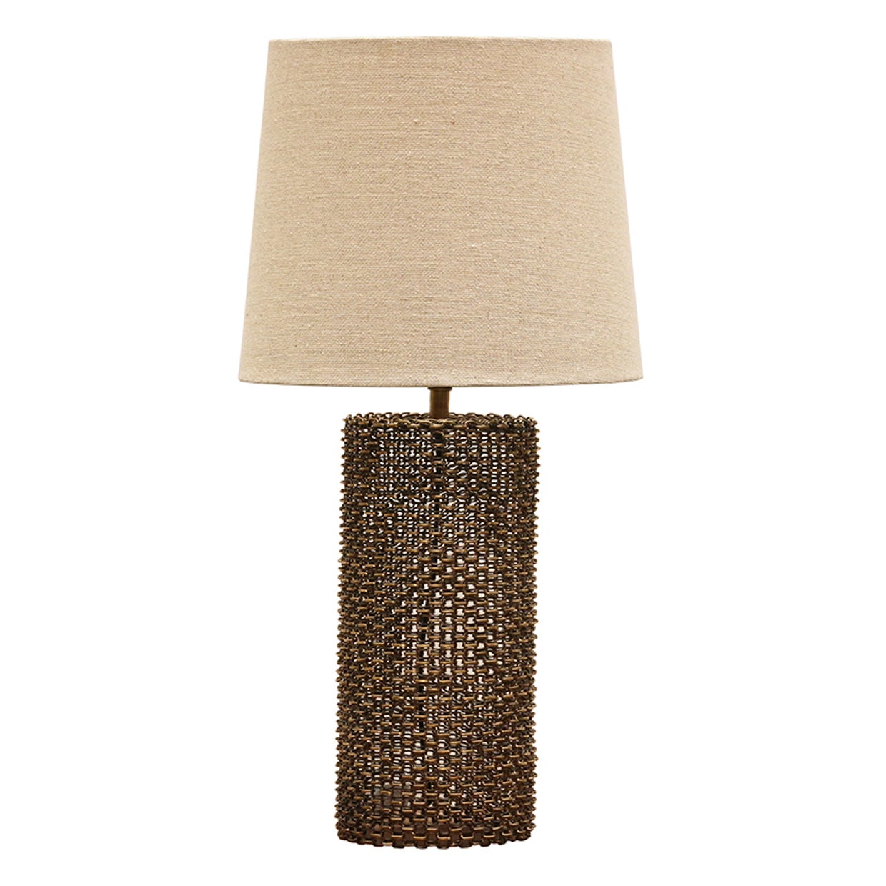 Woven Metal Lamp with Shade in Antique Brass Finish