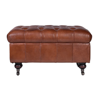 Belmont Leather Buttoned Storage Ottoman - Aged Brown