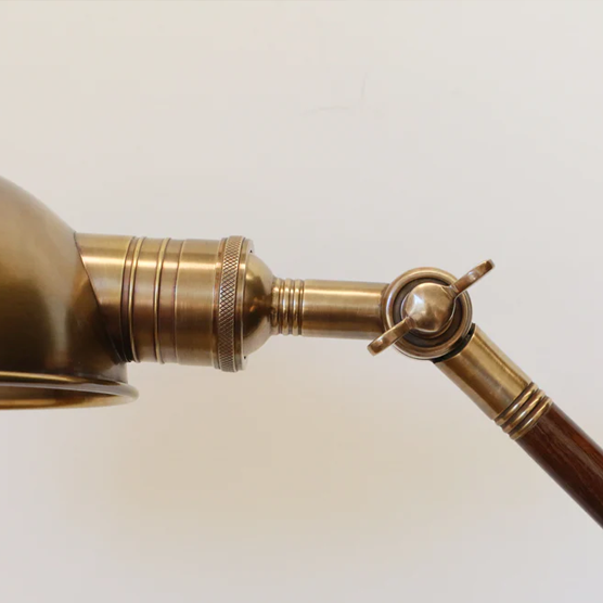 Antiqued Brass Adjustable Floor Lamp with Wooden Detail