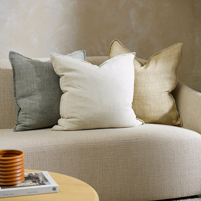 Cassia Linen Cushion - Feather Inner - Almond