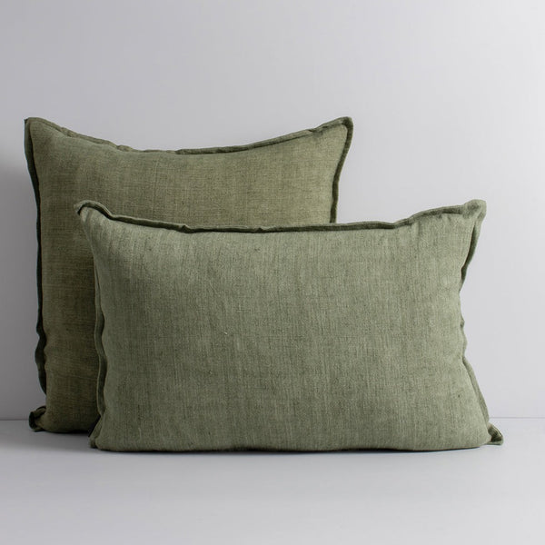 Arcadia Linen Lumbar Cushion + Feather Inner - Moss
