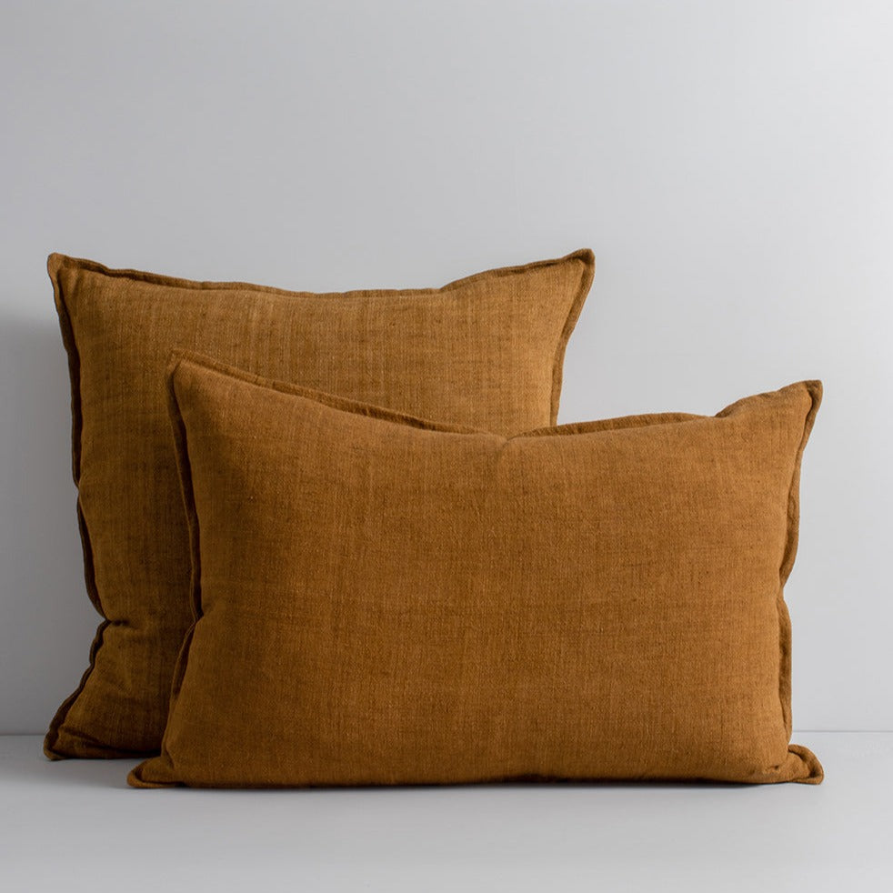Cassia Linen Cushion - Feather Inner - Tobacco