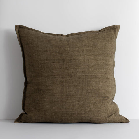 Cassia Linen Cushion - Feather Inner - MIlitary