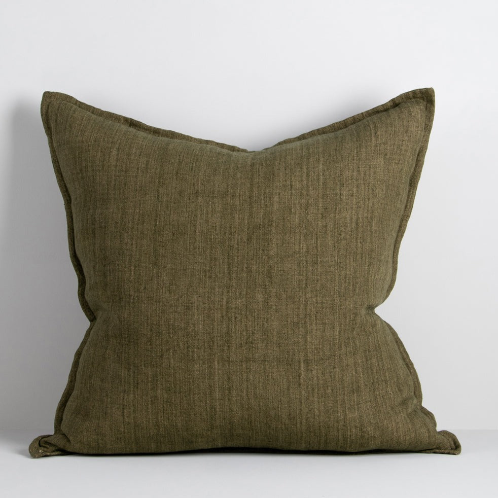 Cassia Linen Cushion - Feather Inner - MIlitary