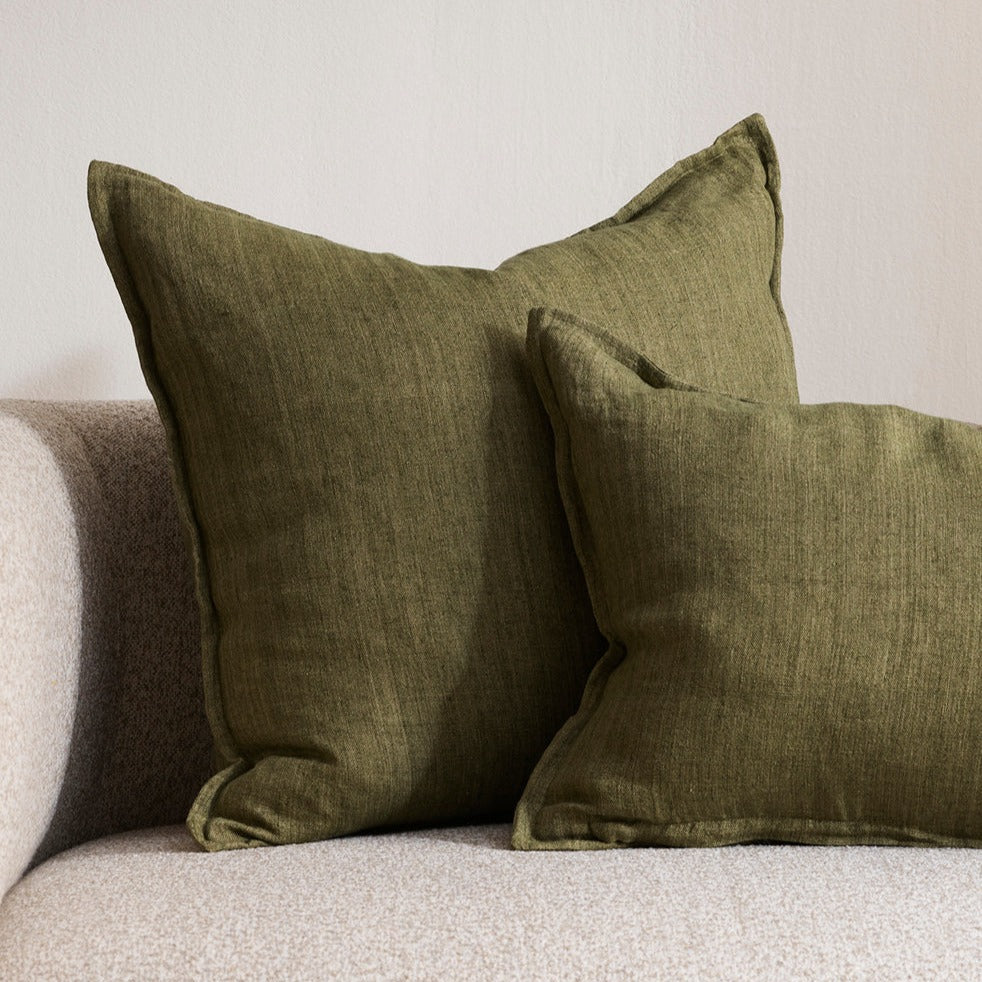 Cassia Linen Cushion - Feather Inner - MIlitary