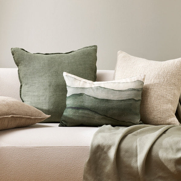 Cassia Linen Cushion - Feather Inner - Moss