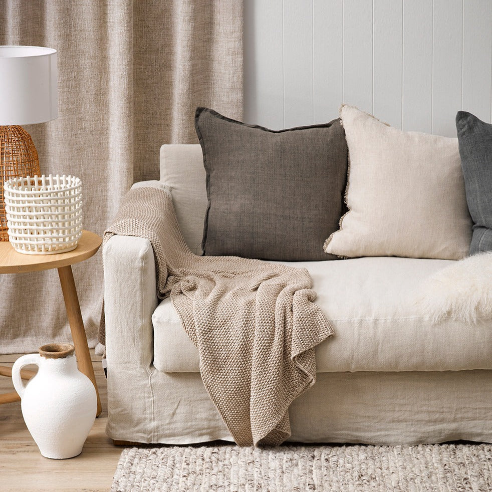 Cassia Linen Cushion with Feather Inner - Nori