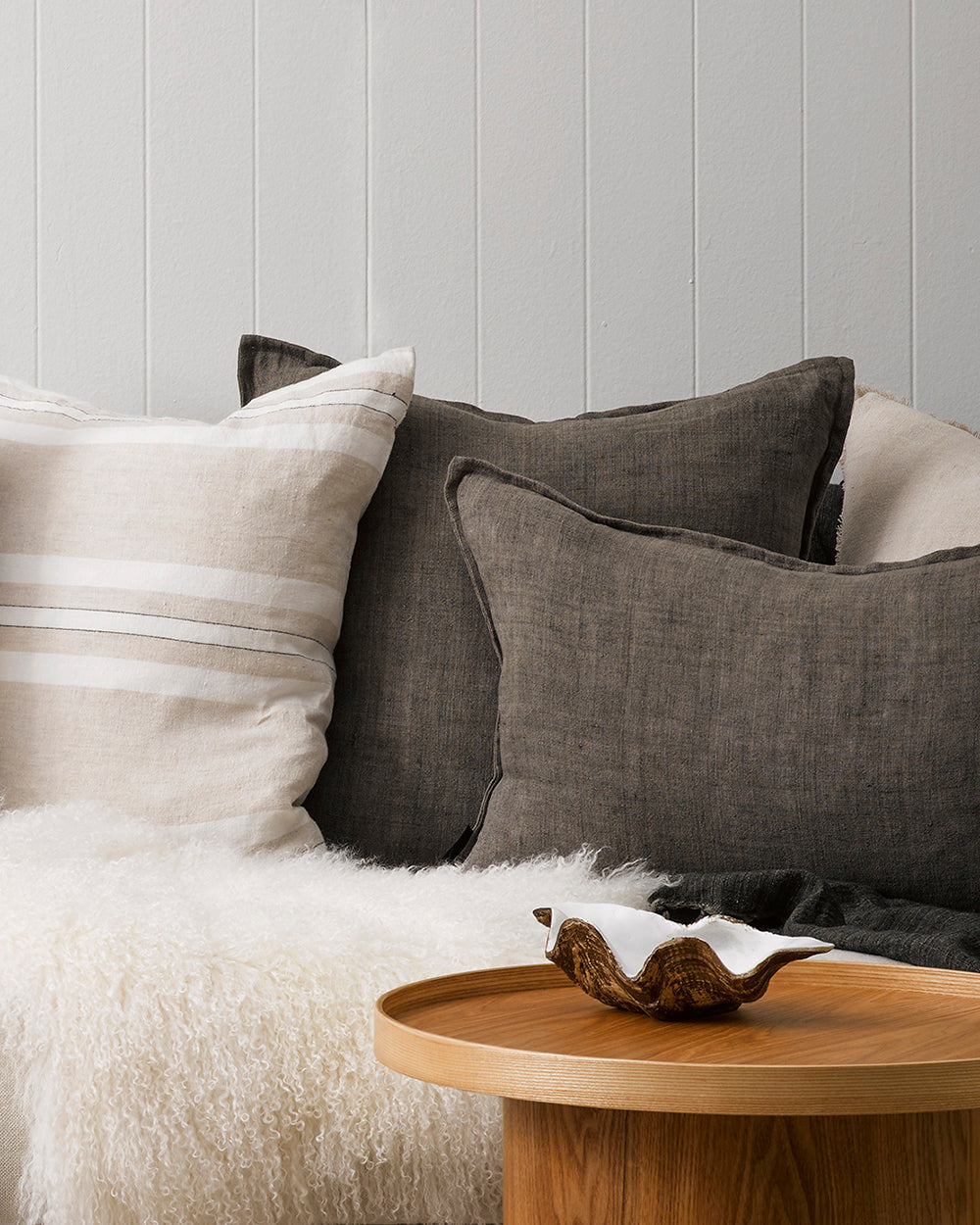 Cassia Linen Cushion with Feather Inner - Nori