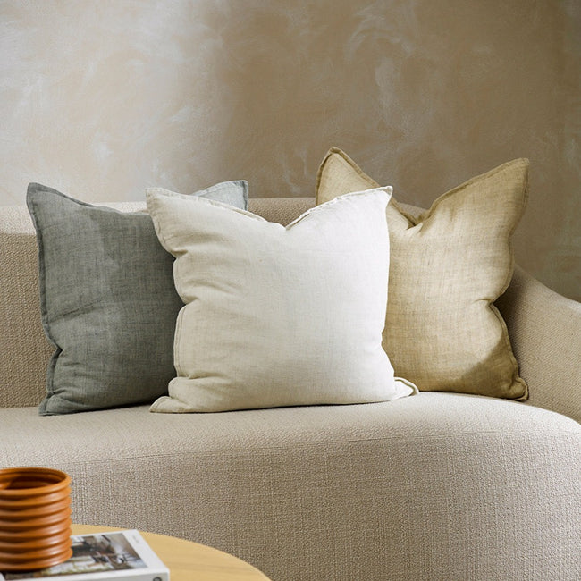 Cassia Linen Cushion - Feather Inner - Putty