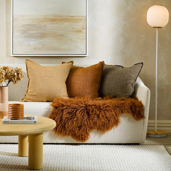 Cassia Linen Cushion - Feather Inner - Tobacco