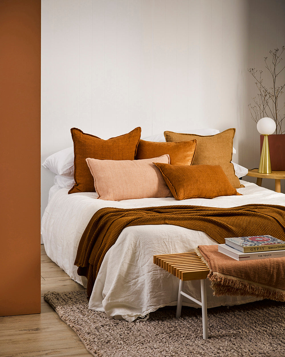 Cassia Linen Cushion - Feather Inner - Tobacco