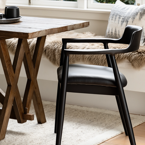 Ealing Dining Chair - Black with Black Leather