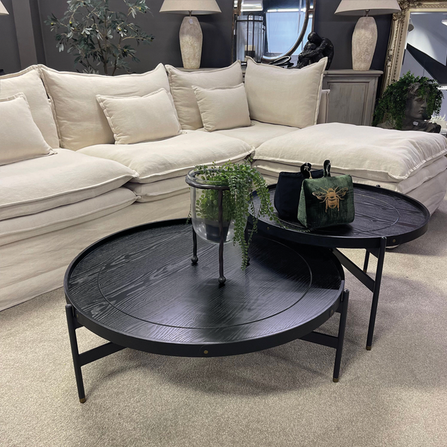 Harwood Round Black Coffee Tables - Nest of 2 *Marked*