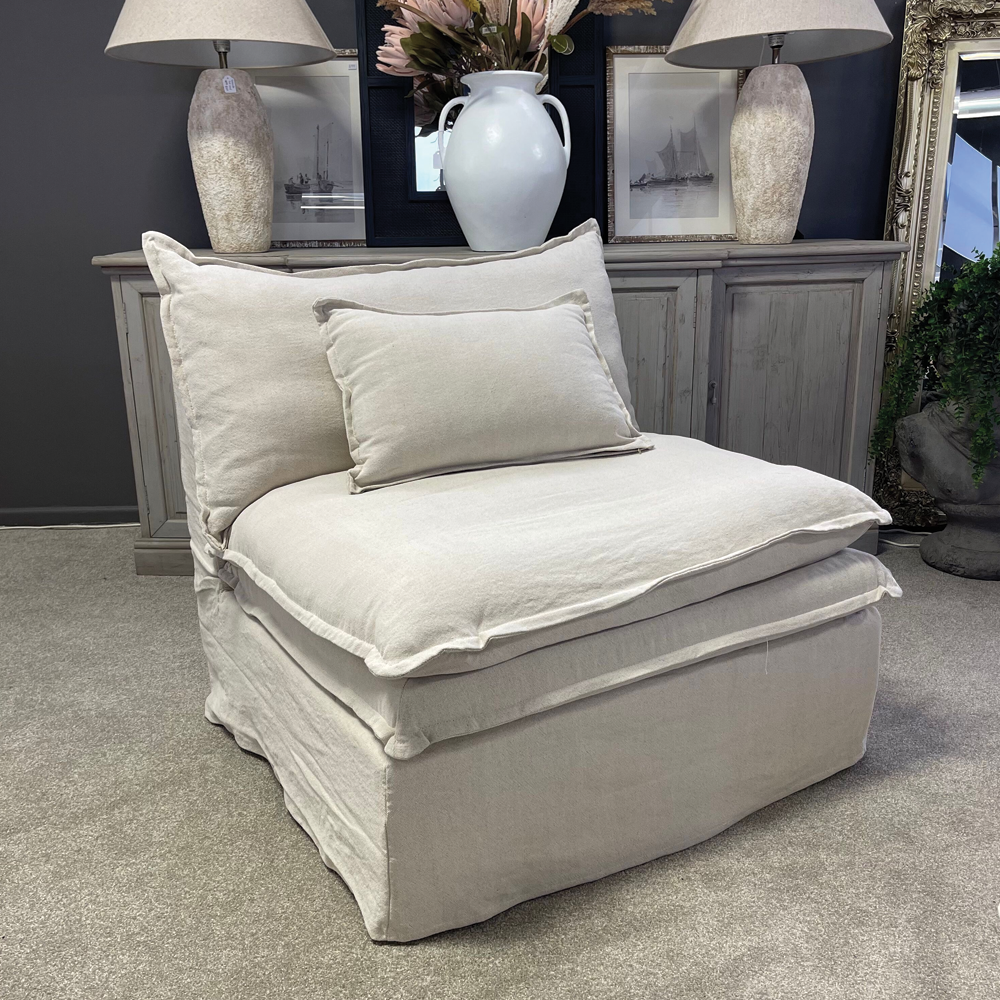 St Lucia Linen Slipcover Modular Sofa - 1 Seater Middle - Natural
