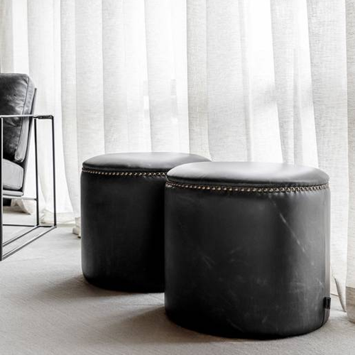 Artwood Nice Leather Ottoman - Vintage Black