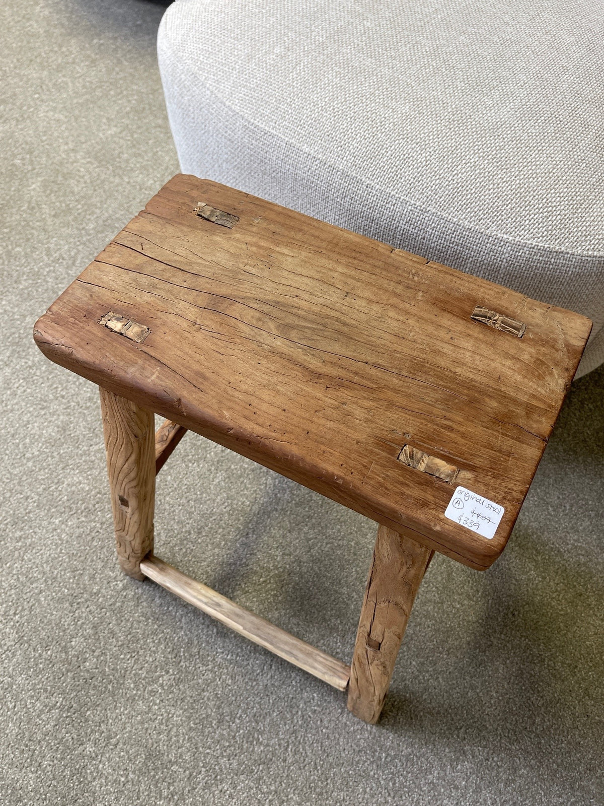 Original Vintage Rustic Wooden Stool - Rectangle - Stool A