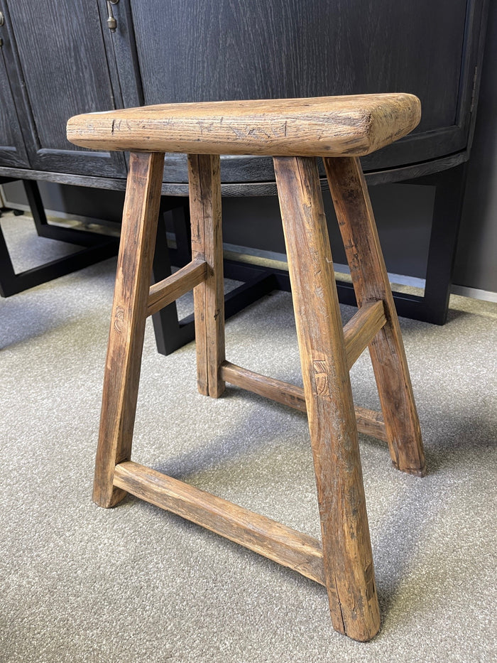 Original Vintage Rustic Wooden Stool - Rectangle - Stool D