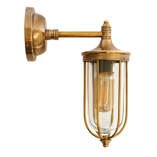 Outdoor IP54 Cage Wall Light in Antique Brass