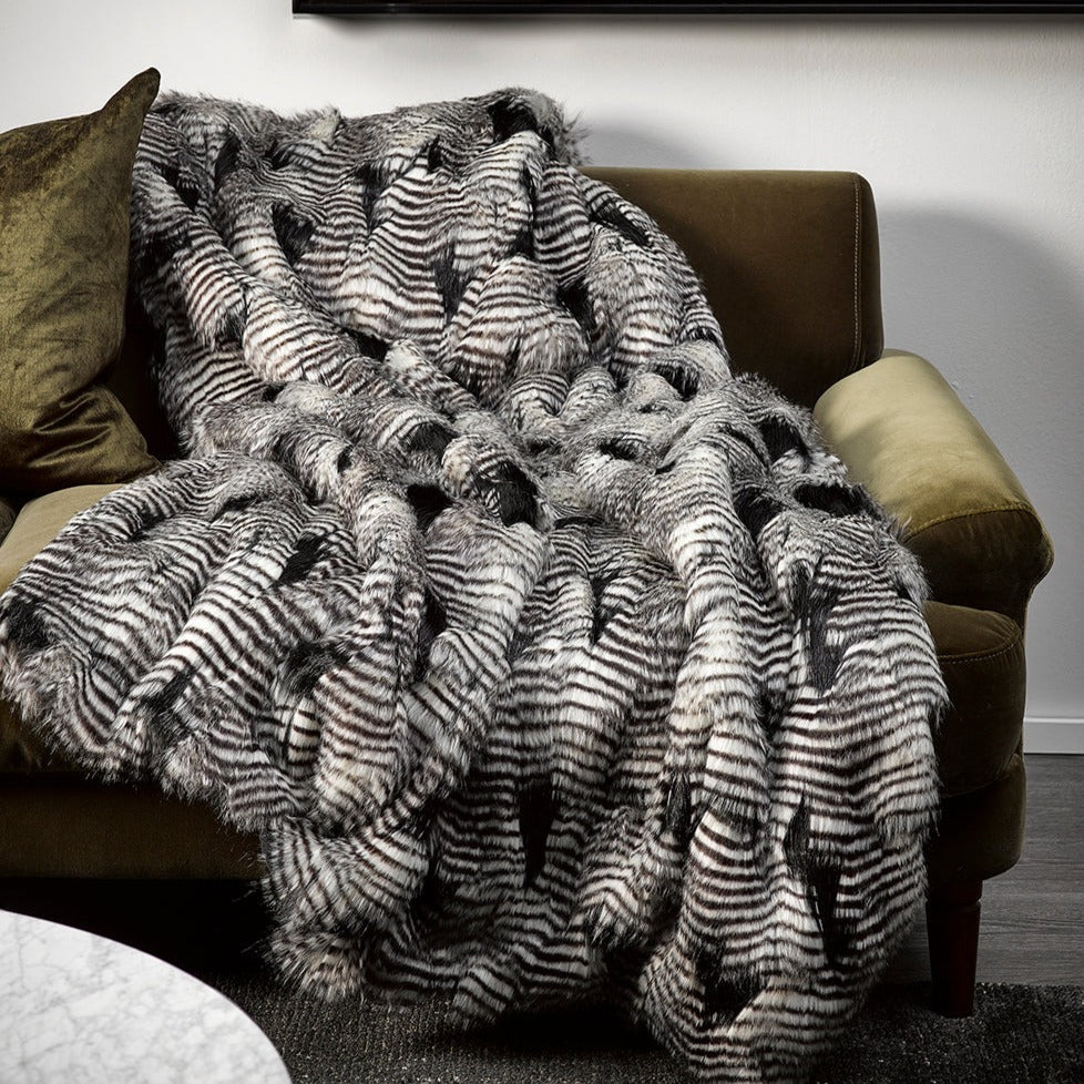 Heirloom NZ Made Faux Fur Throw - 150x180cm - Silver Pheasant