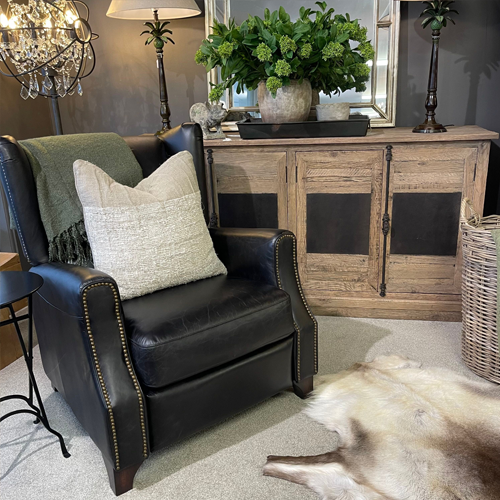 Stamford Leather Recliner Chair - Aged Black Leather