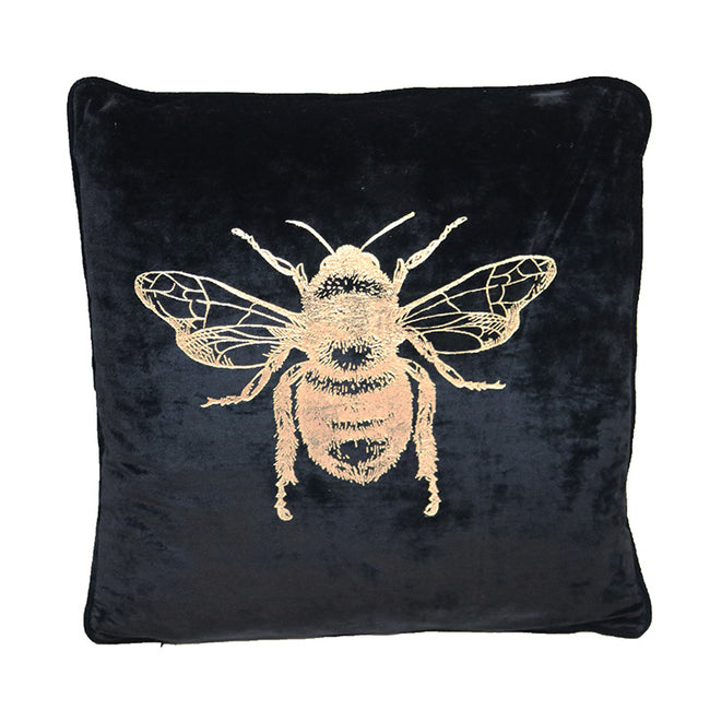 Velvet Bee Cushion - Black & Gold