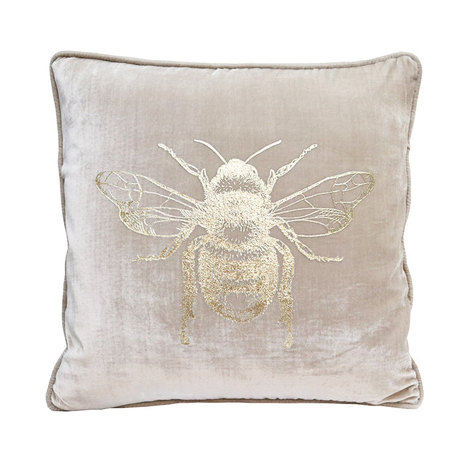 Velvet Bee Cushion - 'Pearl' & Gold