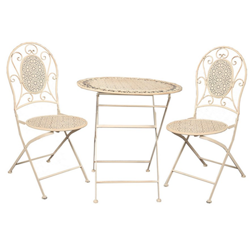 3 Piece Metal Outdoor Cafe Patio Setting - Antique Cream