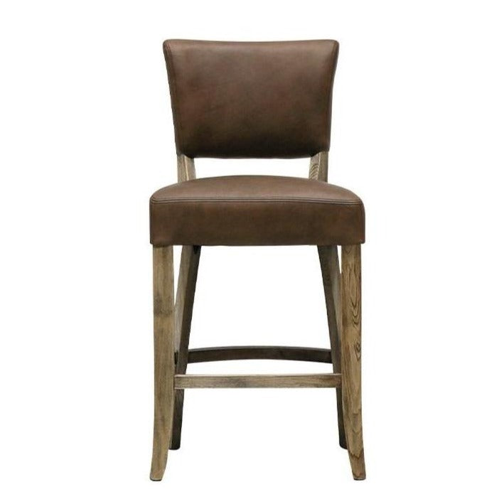 Crown Leather Barstool - Aged Brown