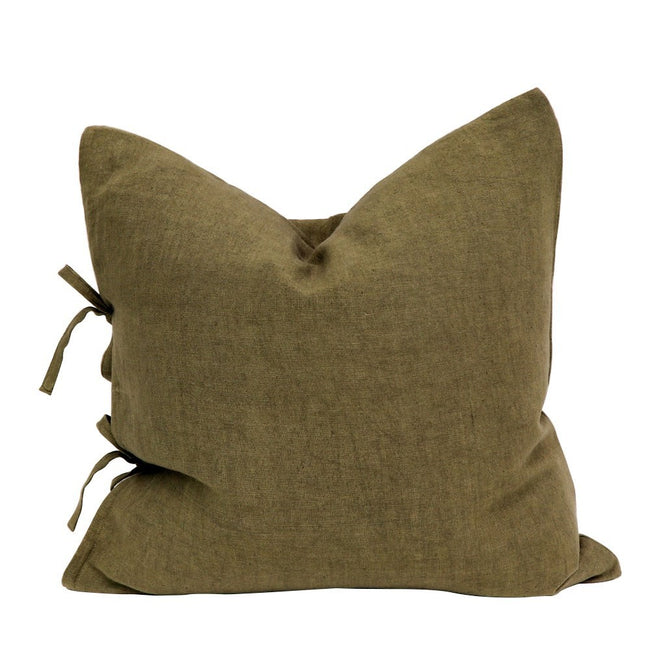 Linen Tie Cushion + Feather Inner - Tobacco
