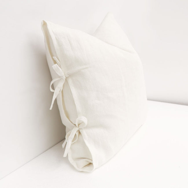 Linen Tie Cushion + Feather Inner - Off-White