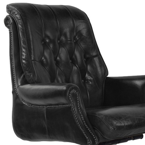 Aged Leather Adjustable Swiveling Office Chair - Vintage Black