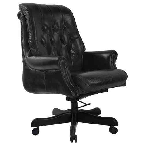 Aged Leather Adjustable Swiveling Office Chair - Vintage Black